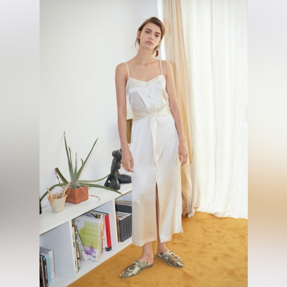 Nanushka Soraya Satin Slip Dress in Creme M